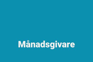 Blå ruta med den vita texten Månadsgivare, om att stödja Willefonden som månadsgivare