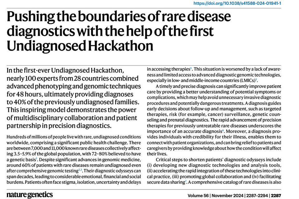 bild på artikeln Pushing the boundaries of rare disease diagnostics with the help of the first Undiagnosed Hackathon i Nature Genetics