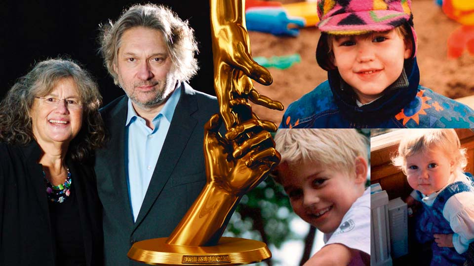Bild på Helene och Mikk Cederroth Svensk vårdhjälte 2020 och deras barn Wille, Hugo och Emma