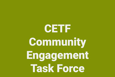 Grön bakgrund med vita texten: CETF Community Engagement Task Force